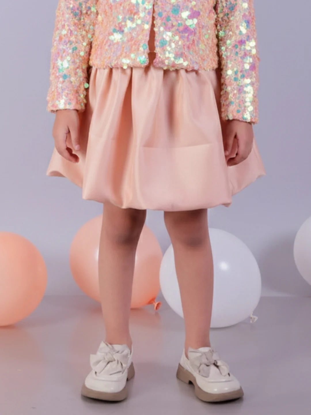 Glam up Peach Jacket with Skirt For Girls