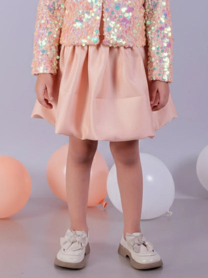 Glam up Peach Jacket with Skirt For Girls
