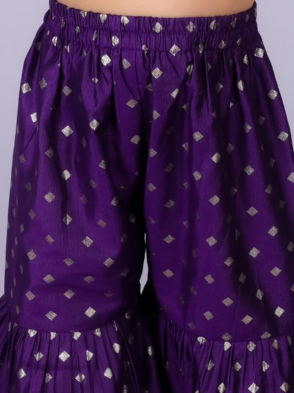 Ethnic Girls Purple Kurta with Sharara set