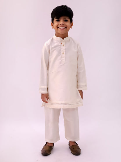 Mishti White Kurta Pyjama and Jacket For Boys