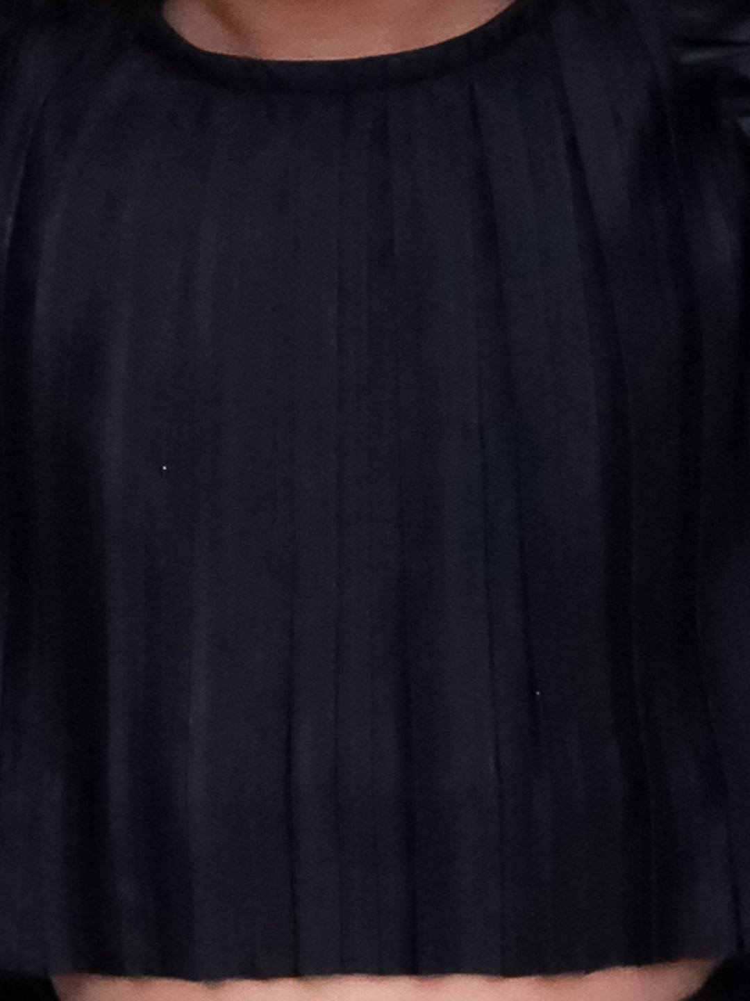 Lil Drama Poly Knit Frill Sleeves Pleated Top and Skirt - Black