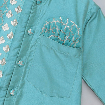 BLUE KURTA PYJAMA WITH ATTACHED JACKET