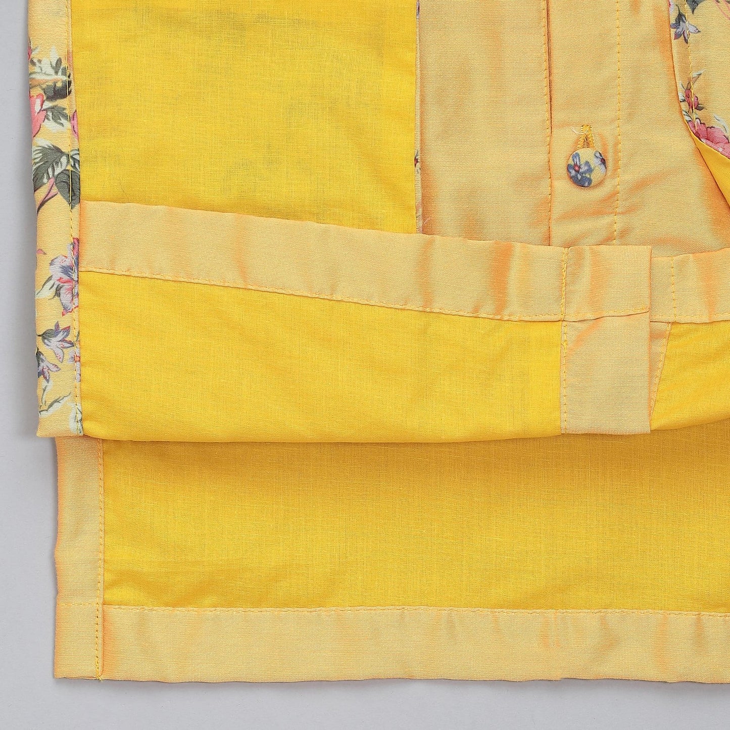 YELLOW PRINTED  KURTA PYJAMA SET WITH ATTACHED PRINT PANEL