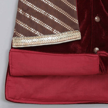 MAROON VELVET BANDHGALA EMBROIDERY SET