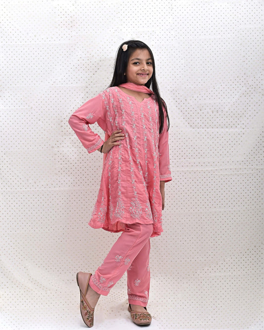 PINK CHIKANKARI ANARKALI SET