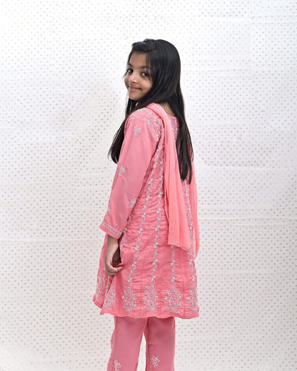 PINK CHIKANKARI ANARKALI SET