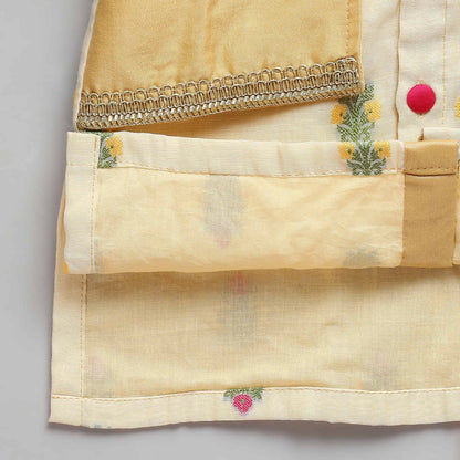 BEIGE KURTA PYJAMA WITH LAXMI GODDESS EMB JACKET