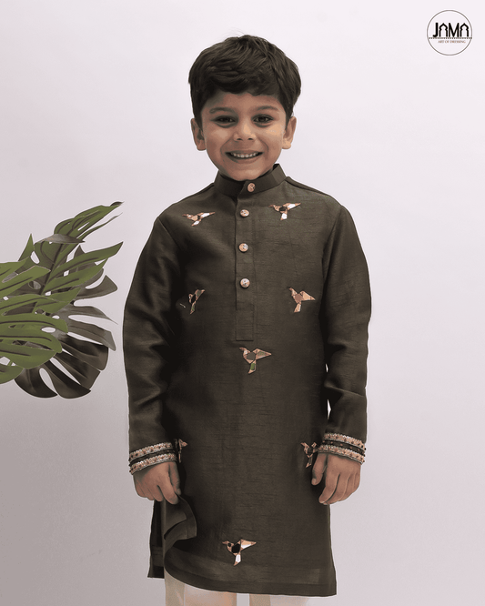 OLIVE GREEN KURTA & CREAM PANT