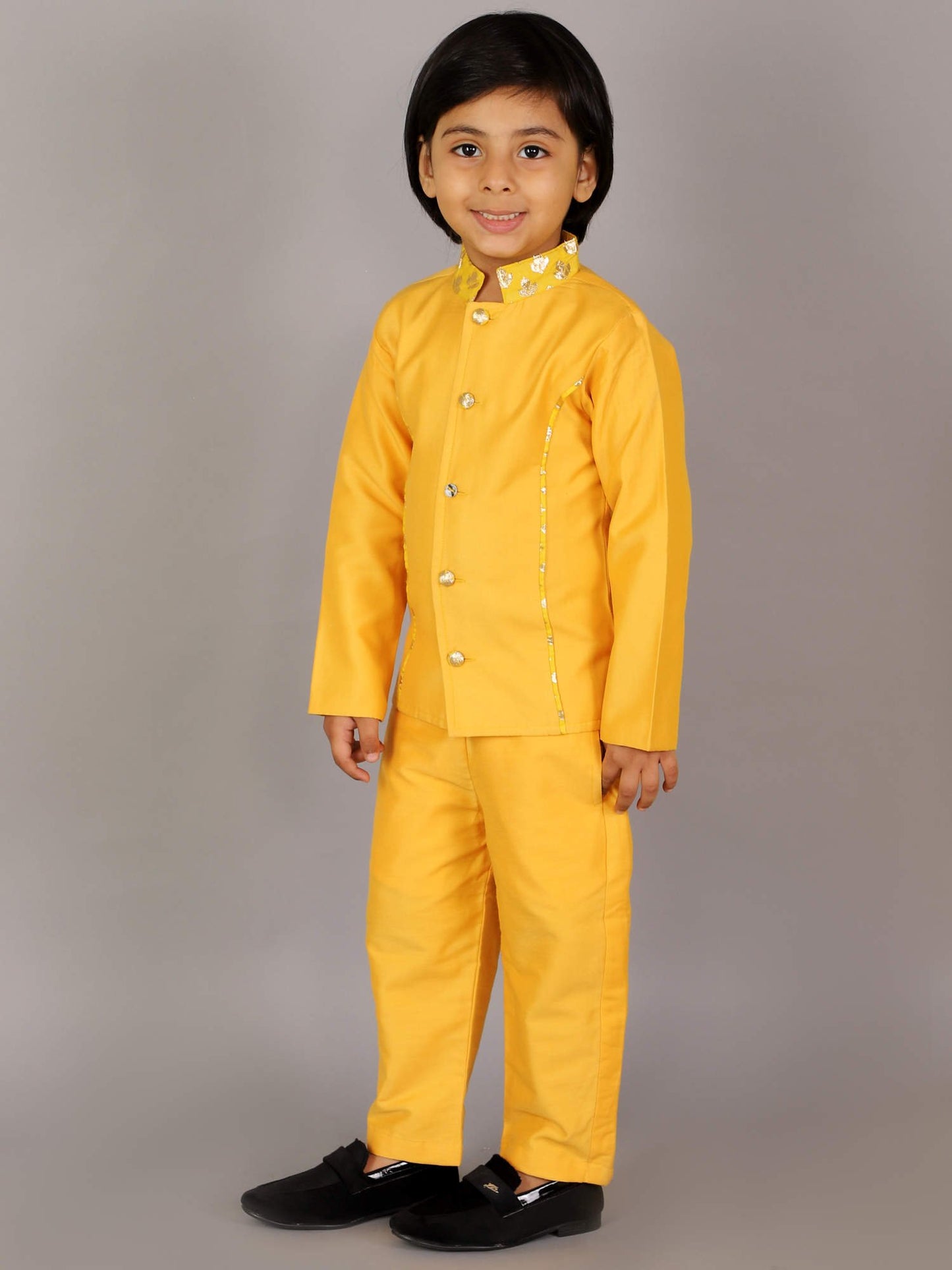 MUSTARD YELLOW SILK BANDHGALA SET