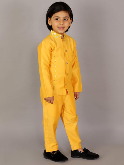 MUSTARD YELLOW SILK BANDHGALA SET