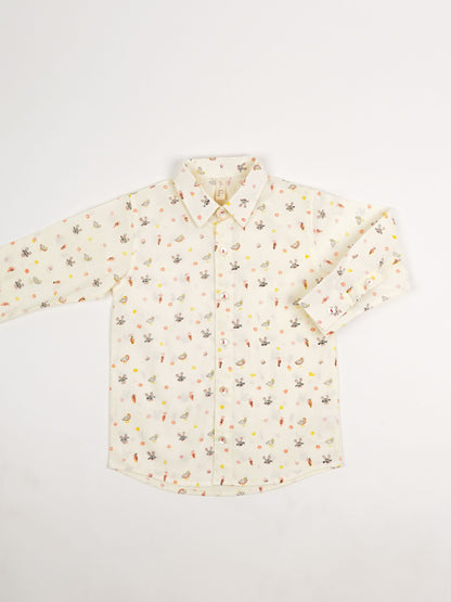 Bunny & Carrot Print Boys Collar Shirt