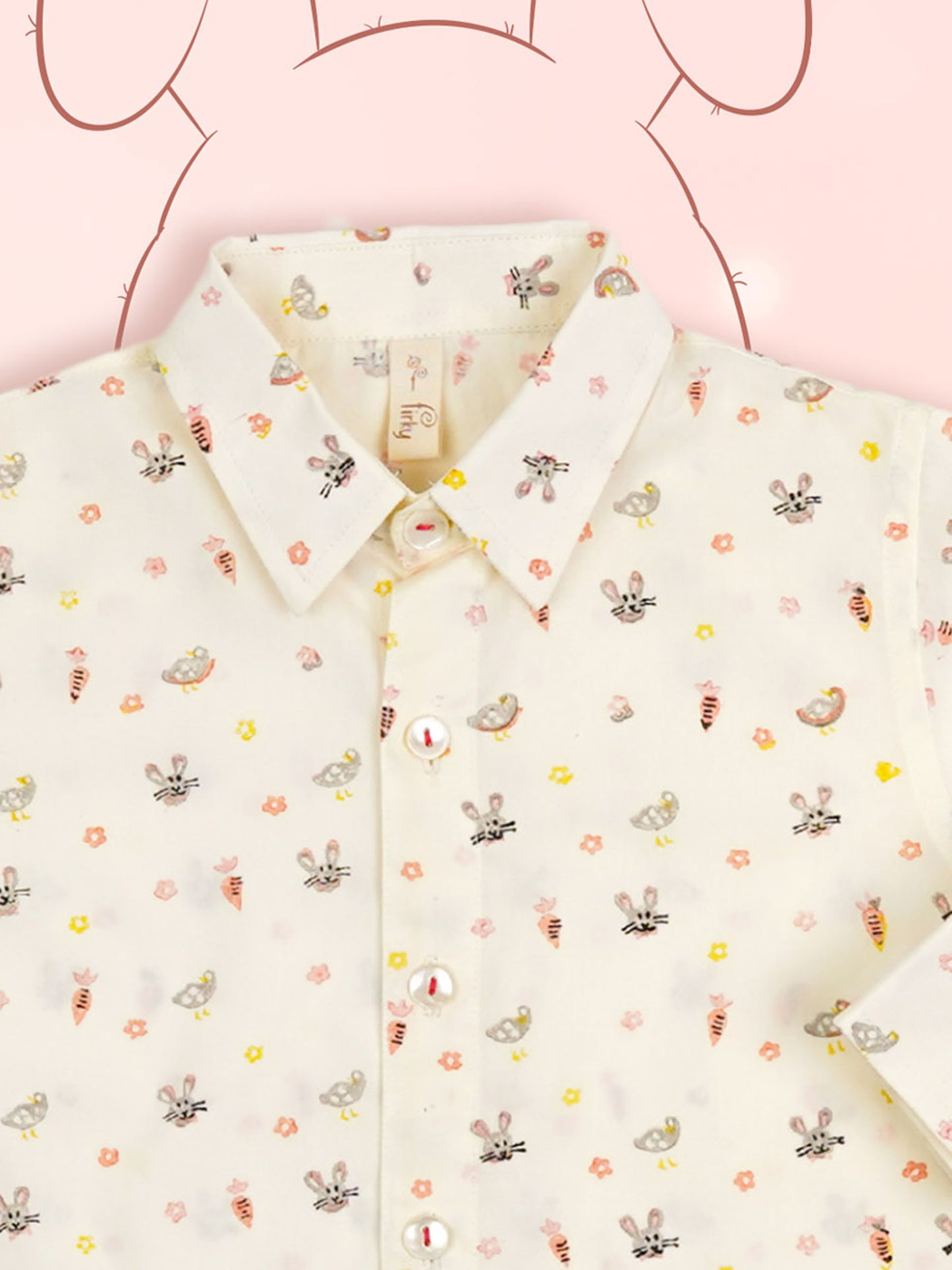 Bunny & Carrot Print Boys Collar Shirt