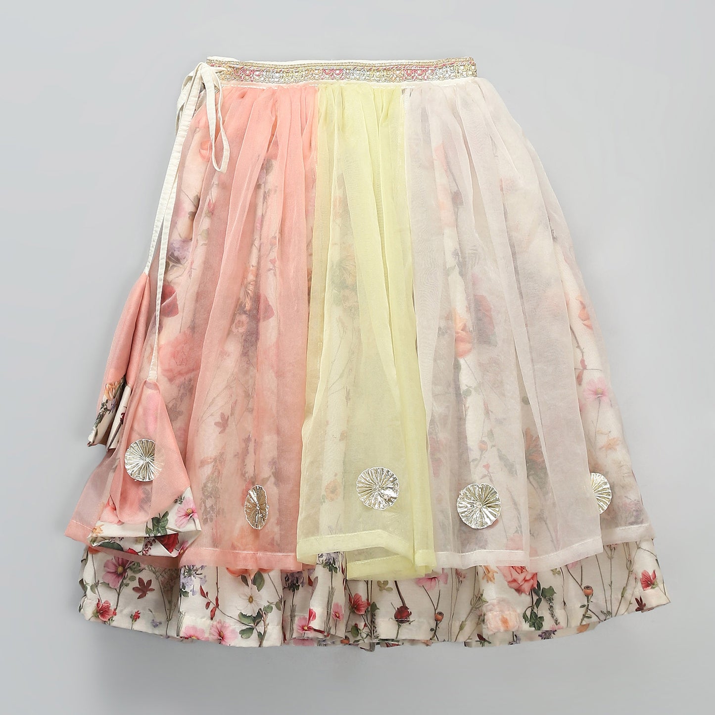 MULTI COLOR ORGANZA FRILL  WITH PRINTED LEHNGA SET