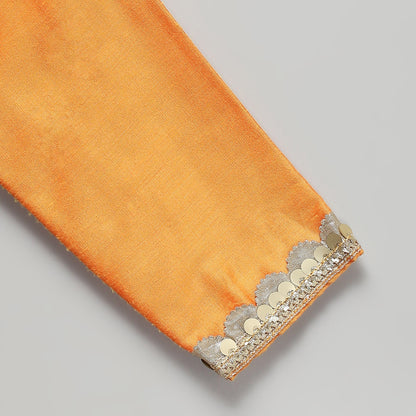 ORANGE FRILLY CHANDERI ANARKALI SET WITH DUPPATTA