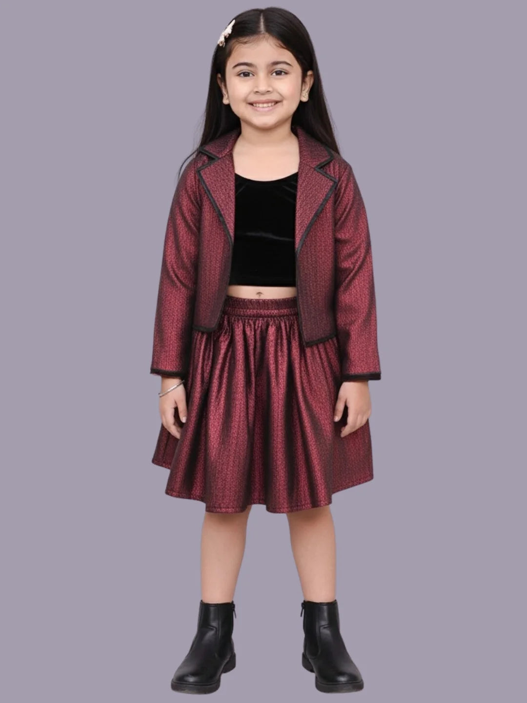 Glam up Girls Party Maroon Jacket and Skirt