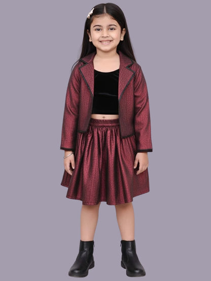 Glam up Girls Party Maroon Jacket and Skirt