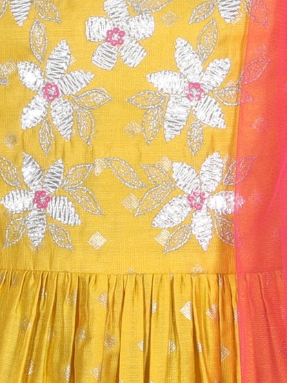 Ethnic Girls Yellow kurta with Sharara and Dupatta set