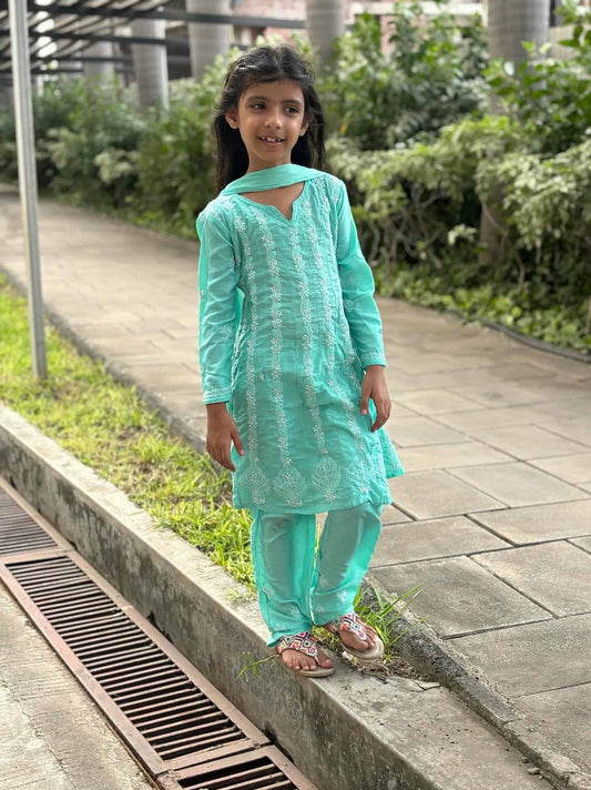 TURQUOISE CHIKANKARI ANARKALI SET