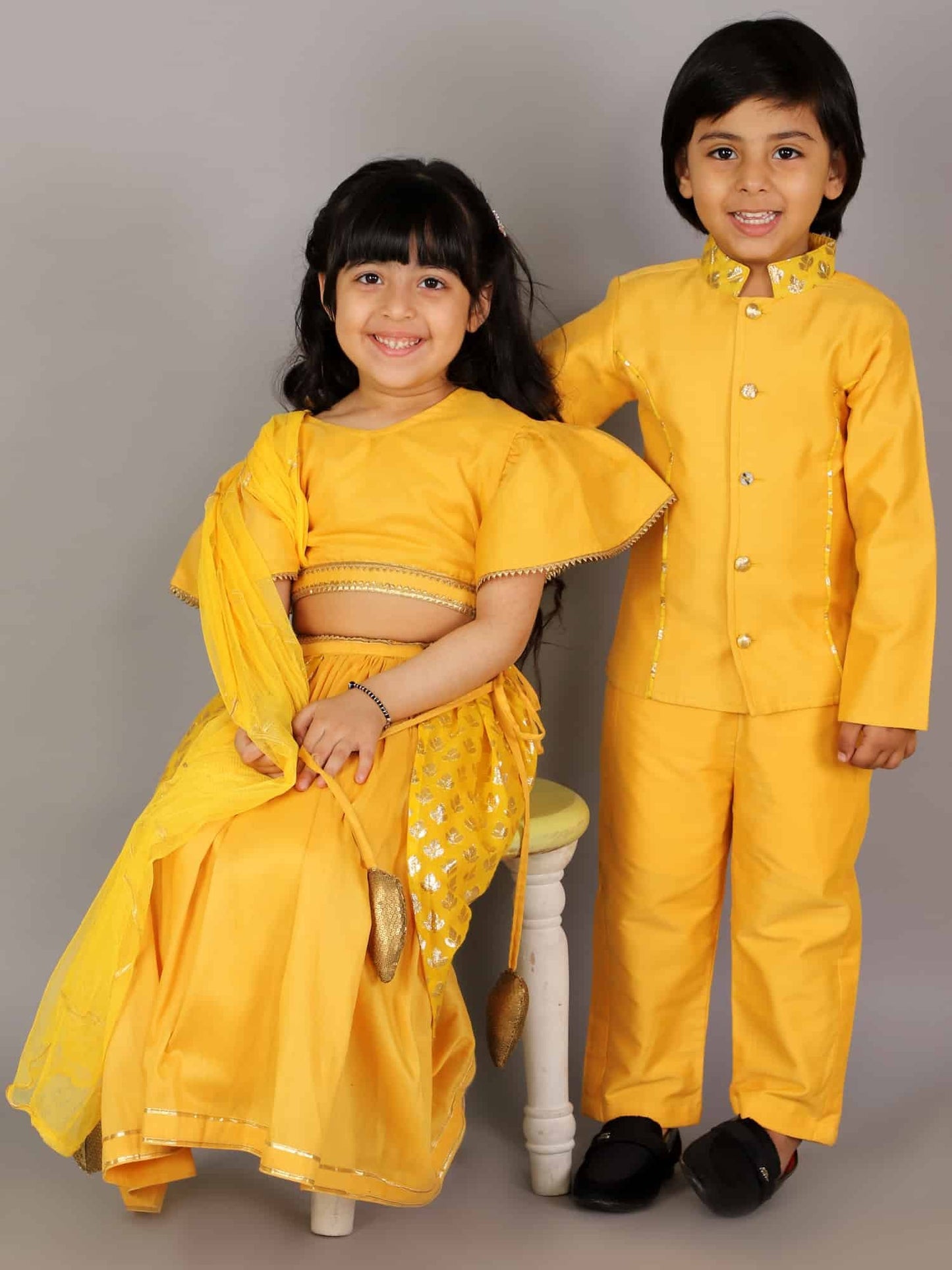 MUSTARD YELLOW SILK BANDHGALA SET