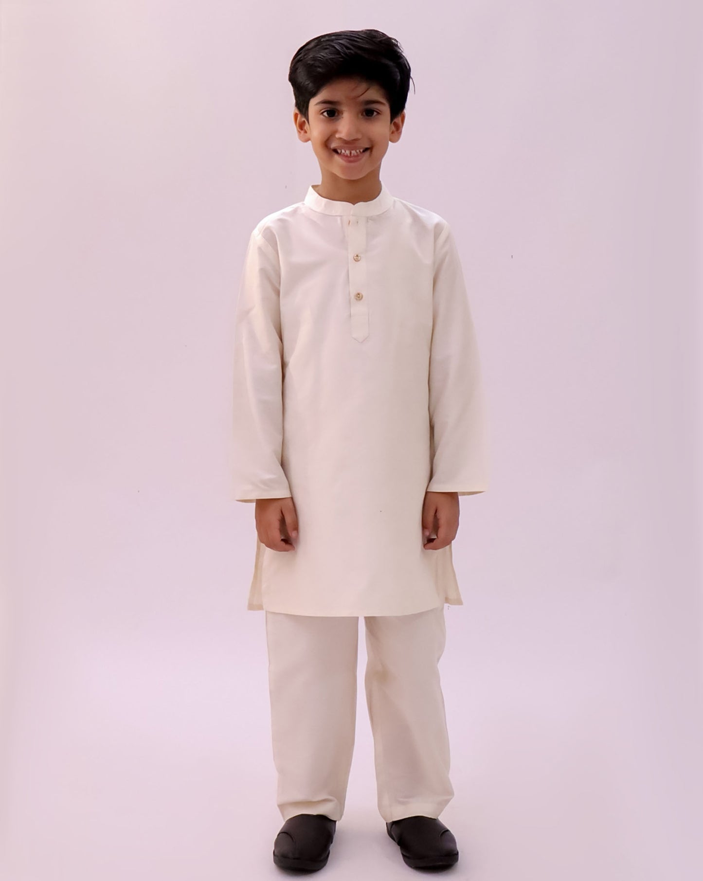 Genda Phool White Kurta and Pant with Mustard Jacket Set for Boys