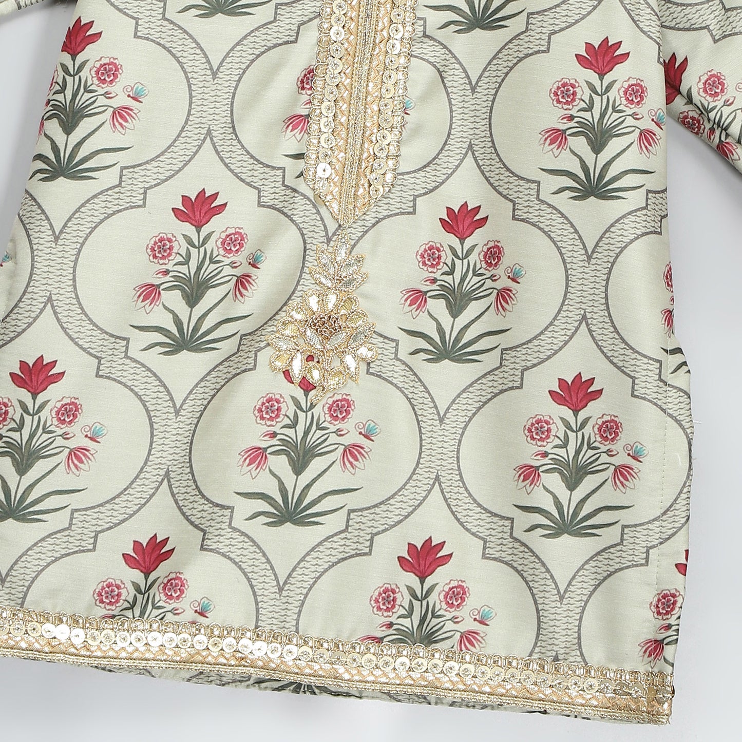 MUGHAL PRINTED KURTA WITH RUFFLE LEHENGA