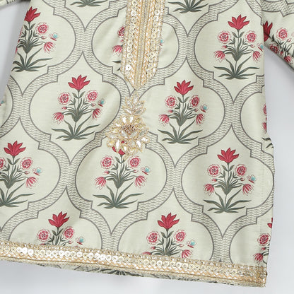 MUGHAL PRINTED KURTA WITH RUFFLE LEHENGA