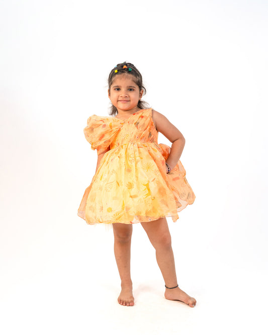 FLOWRISH YELLOW ORGANZA STYLISH FROCK