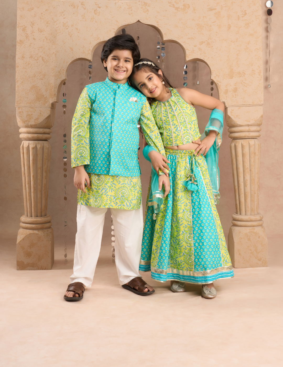 Jaipur Girls Green Cotton Lehanga and Choli with Dupata Ethnic Set