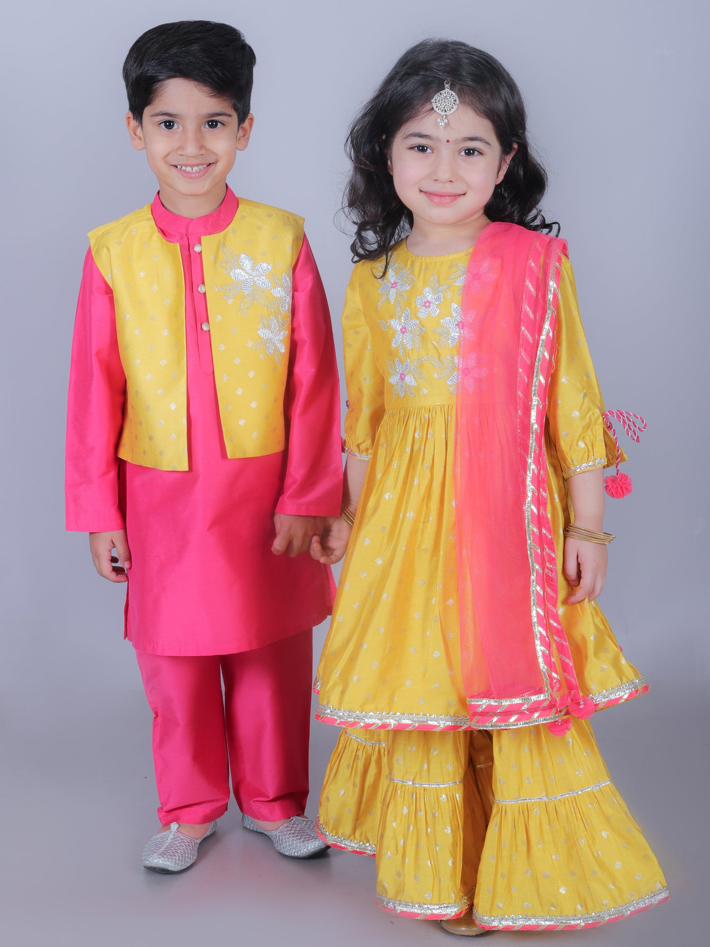 Ethnic Boys Pink Kurta with Pant and Jacket set