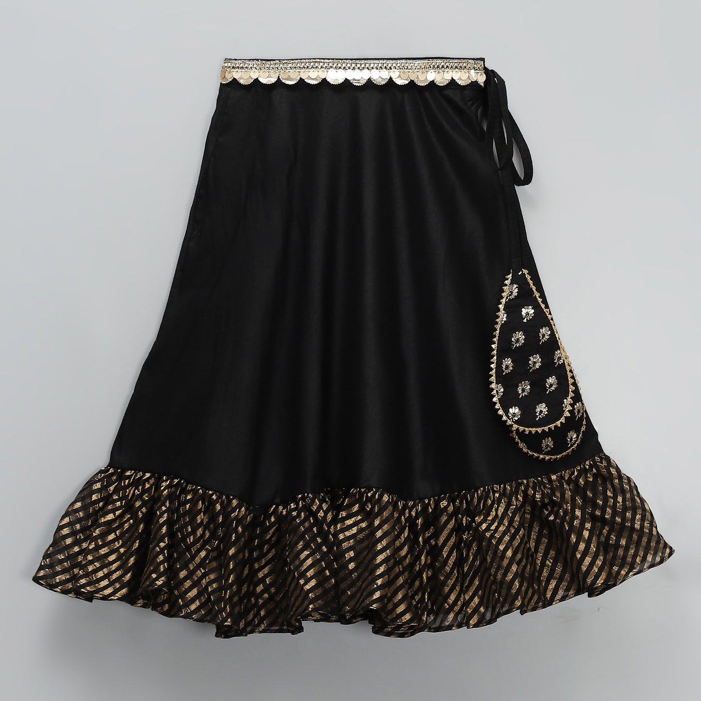 BLACK CHANDERI FRILL LEHNGA SET