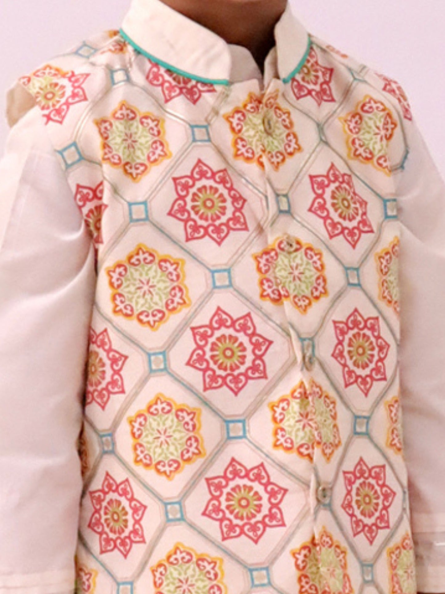 Mishti White Kurta Pyjama and Jacket For Boys
