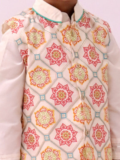 Mishti White Kurta Pyjama and Jacket For Boys