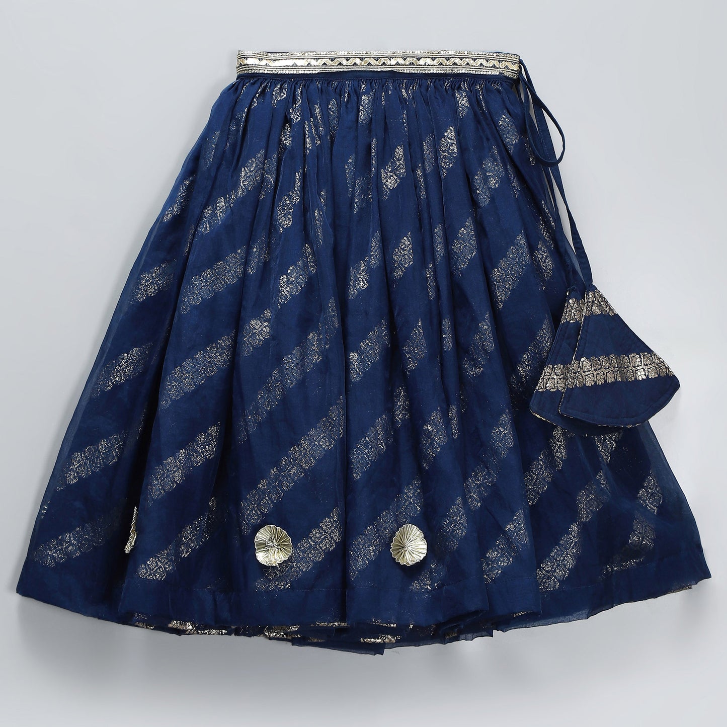 BLUE CHANDERI FRILL BLOUSE LEHNGA SET