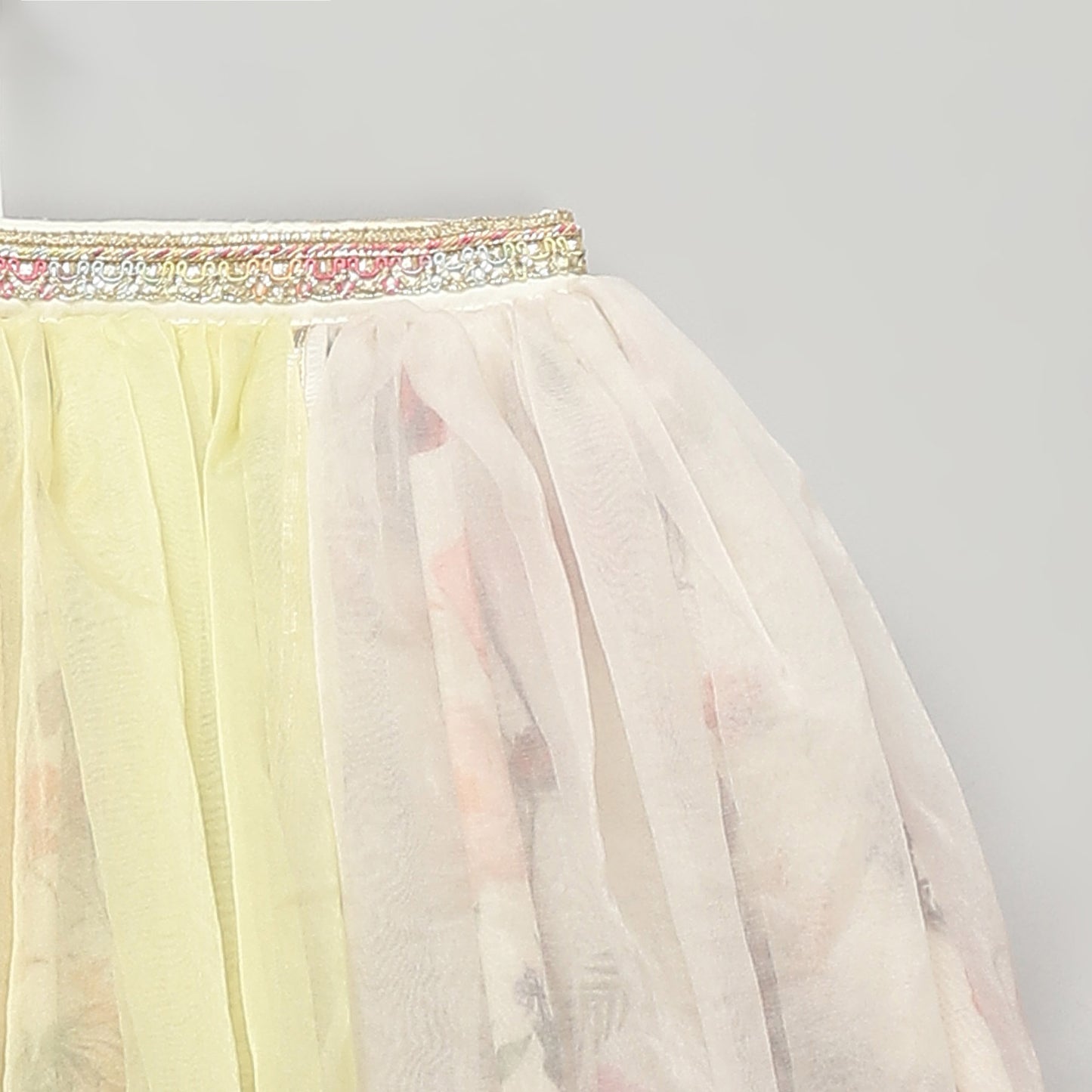MULTI COLOR ORGANZA FRILL  WITH PRINTED LEHNGA SET