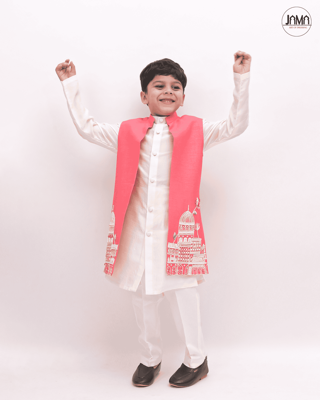 PINK KURTA AND  WHITE PANT WITH JACKET