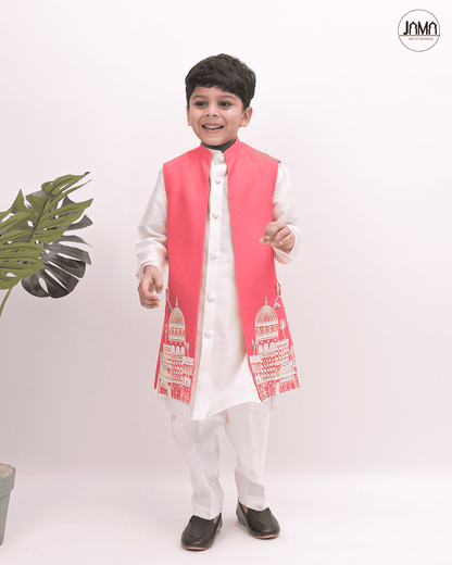 PINK KURTA AND  WHITE PANT WITH JACKET