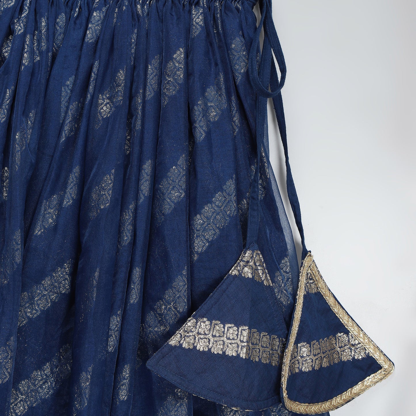 BLUE CHANDERI FRILL BLOUSE LEHNGA SET