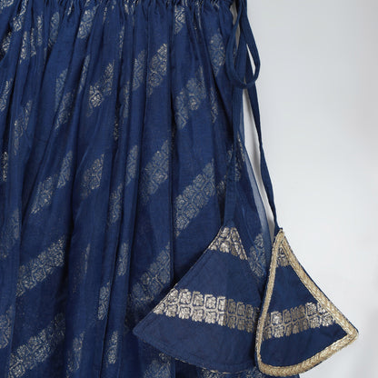 BLUE CHANDERI FRILL BLOUSE LEHNGA SET