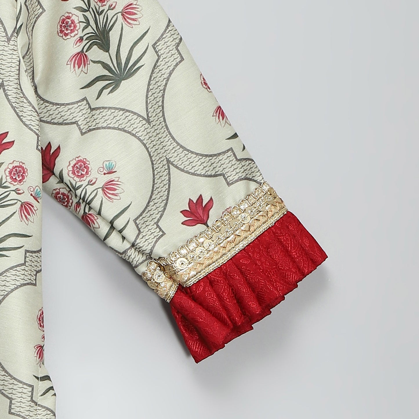 MUGHAL PRINTED KURTA WITH RUFFLE LEHENGA