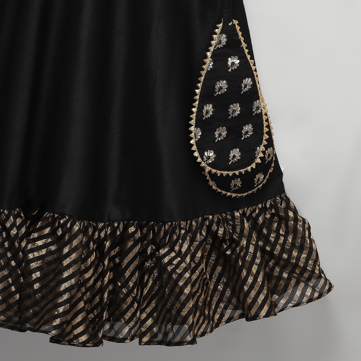 BLACK CHANDERI FRILL LEHNGA SET