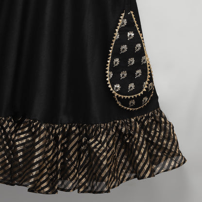 BLACK CHANDERI FRILL LEHNGA SET