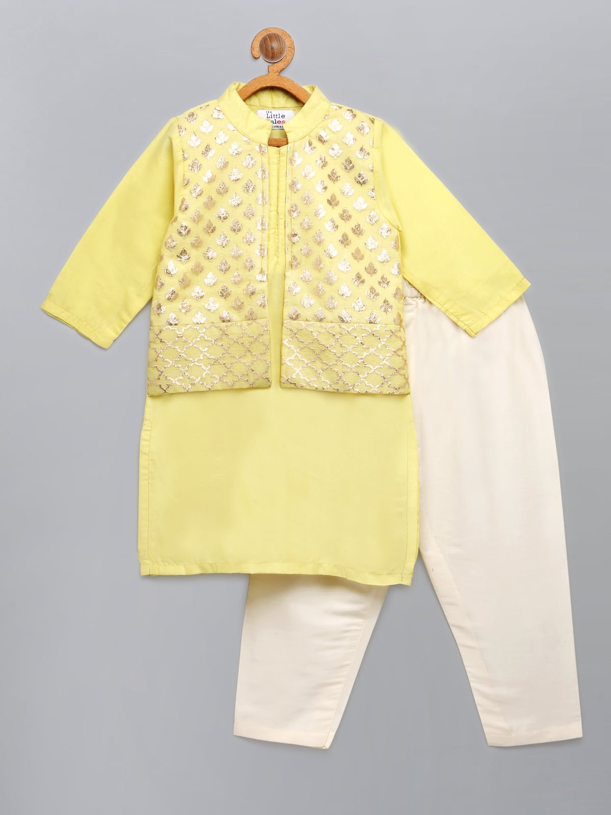 LIME YELLOW  KURTA WITH ATTACHED JACKET AND PYJAMA