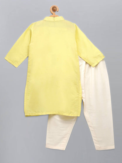 LIME YELLOW  KURTA WITH ATTACHED JACKET AND PYJAMA