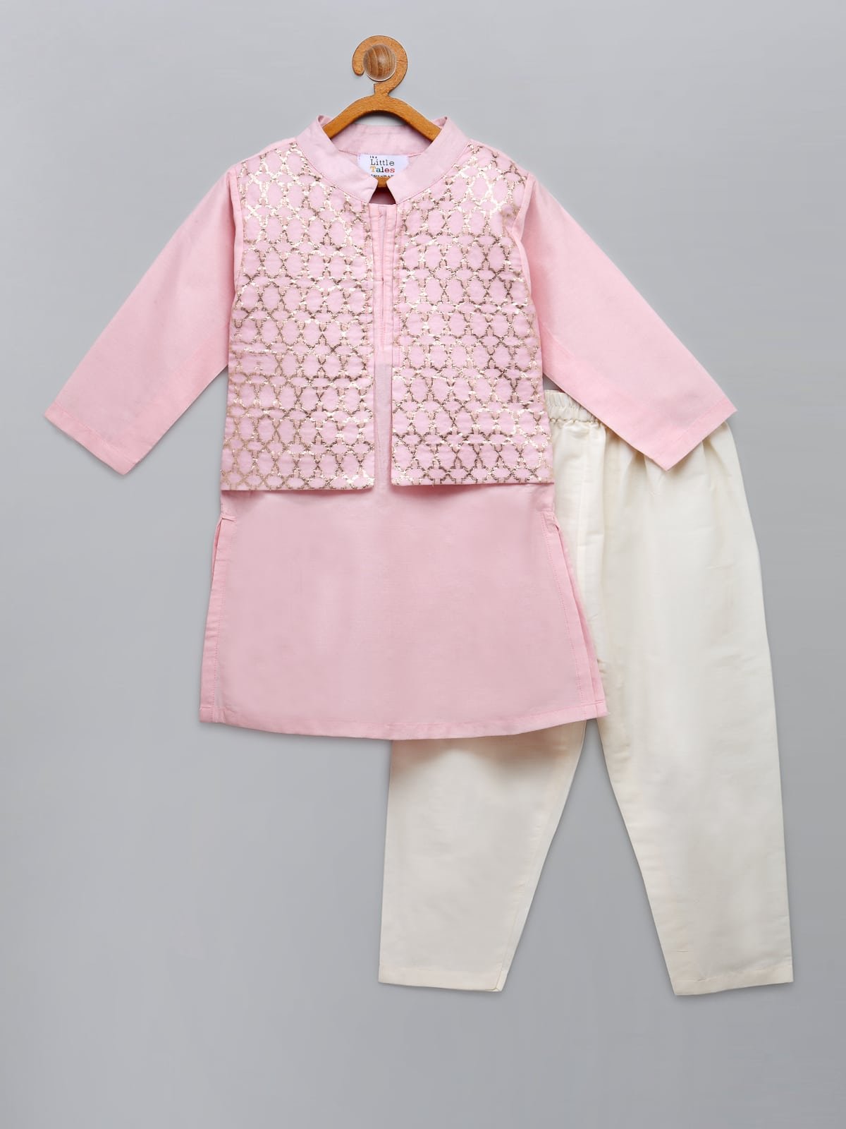 PASTEL PINK  KURTA WITH ATTACHED JACKET AND PYJAMA