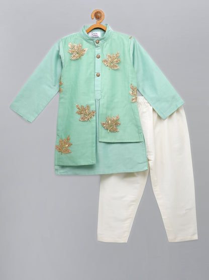 PASTEL GREEN EMBROIDERED LAYERED KURTA WITH PYJAMA