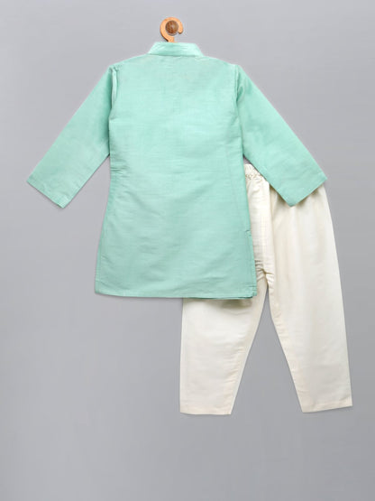 PASTEL GREEN EMBROIDERED LAYERED KURTA WITH PYJAMA