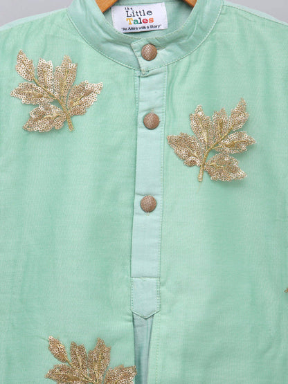 PASTEL GREEN EMBROIDERED LAYERED KURTA WITH PYJAMA
