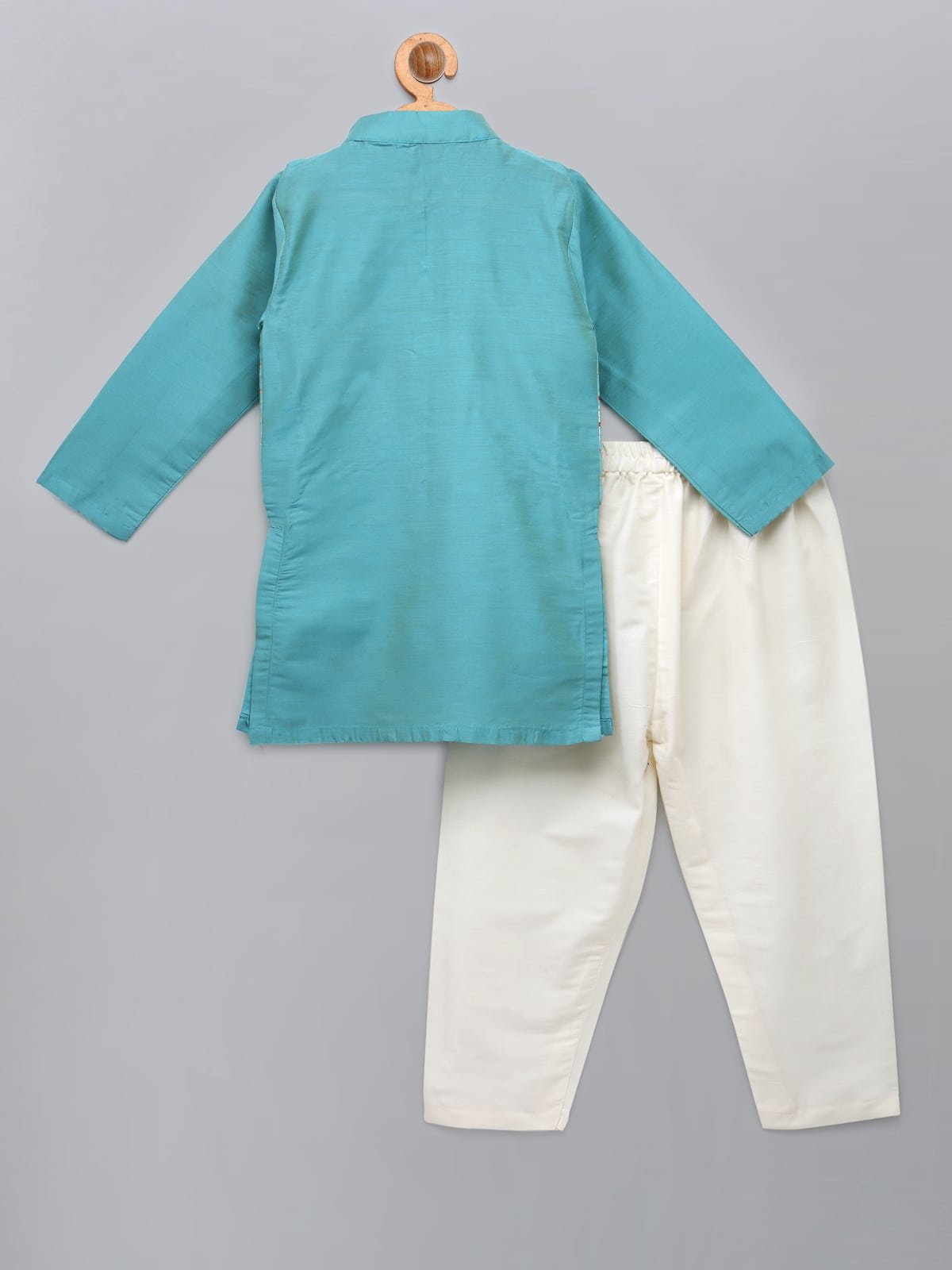 BLUE  KURTA WITH CHECK ATTACHED JACKET AND PYJAMA