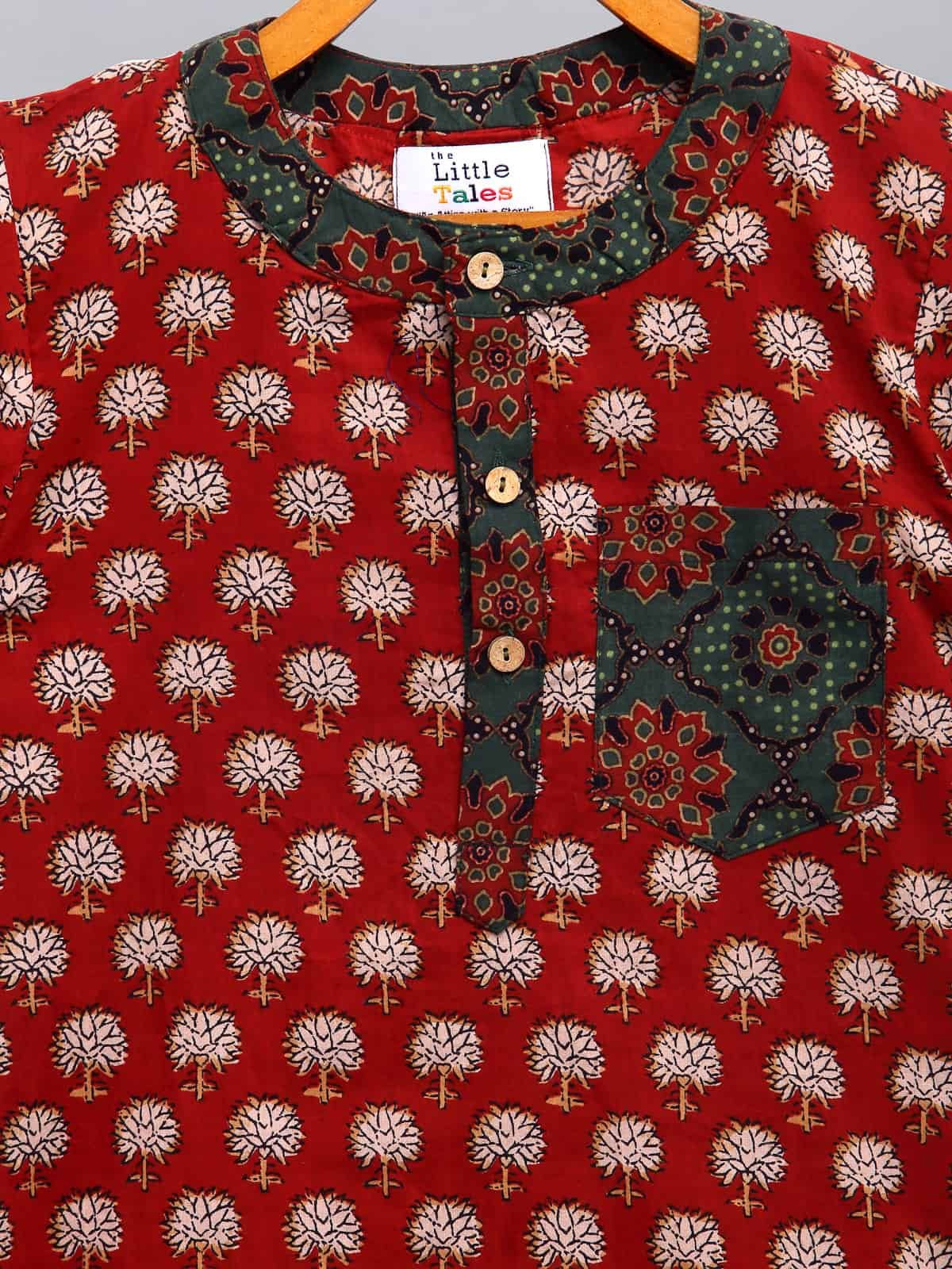 RED PRINTED KURTA WITH PYJAMA