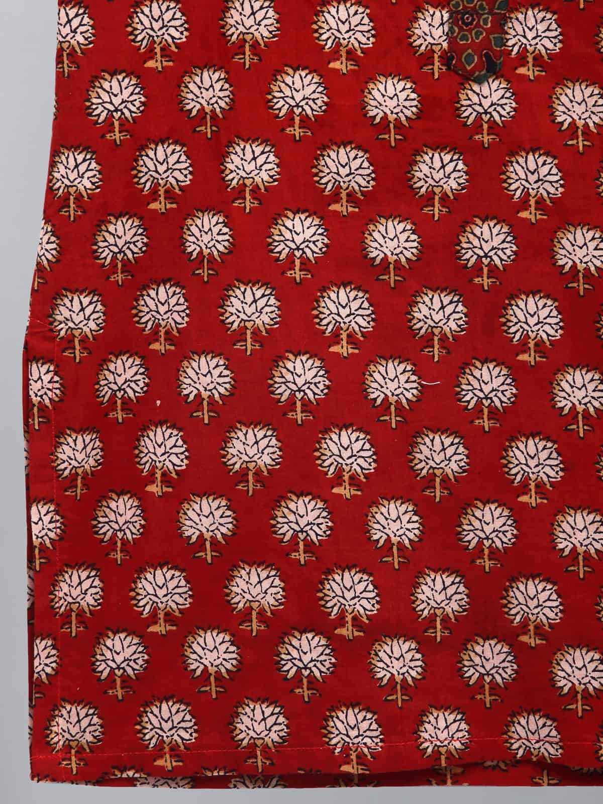 RED PRINTED KURTA WITH PYJAMA